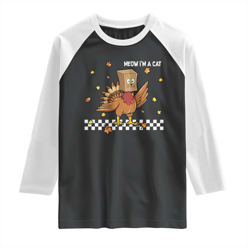 Turkey Cat Raglan Shirt Funny Thanksgiving Meow - Wonder Print Shop