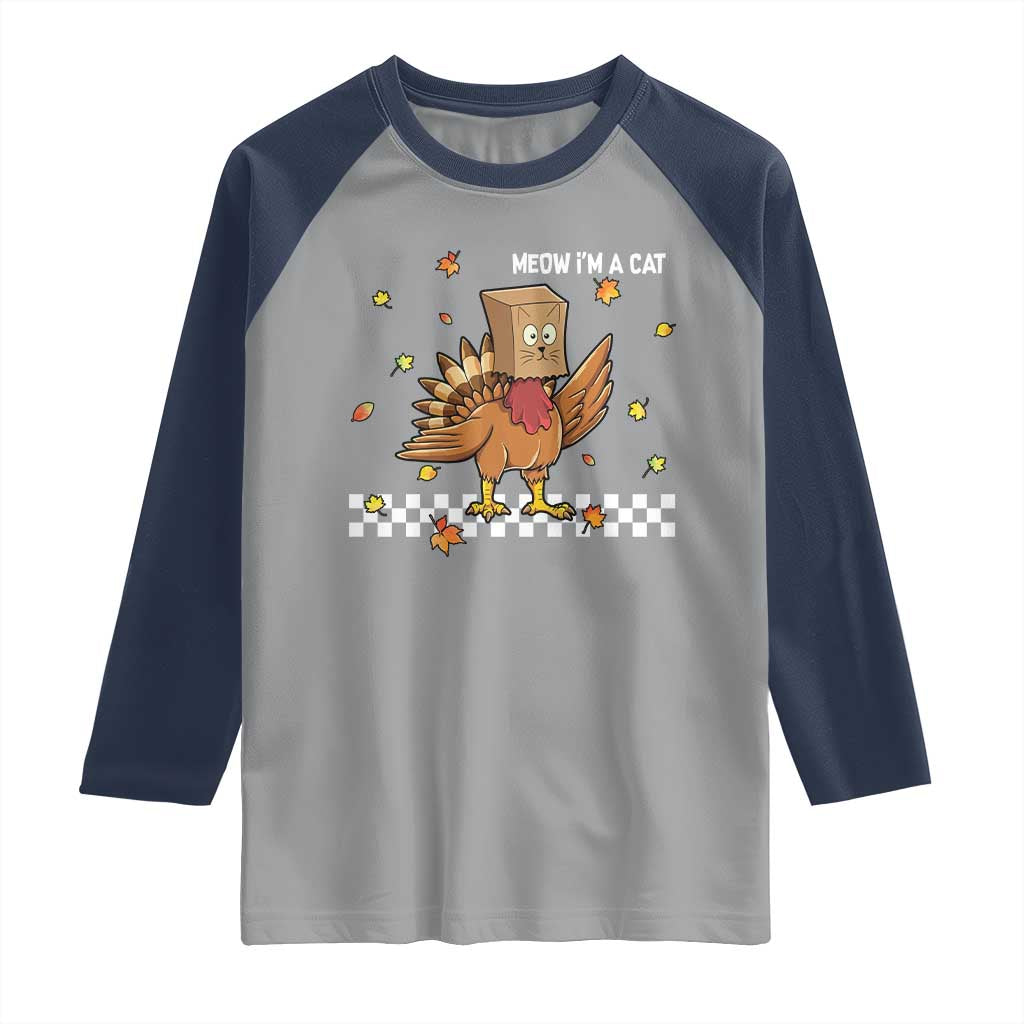 Turkey Cat Raglan Shirt Funny Thanksgiving Meow - Wonder Print Shop