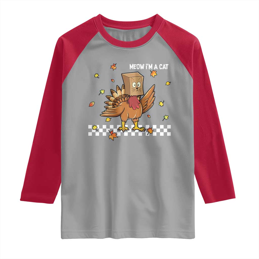 Turkey Cat Raglan Shirt Funny Thanksgiving Meow - Wonder Print Shop