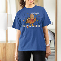 Turkey Cat T Shirt For Women Funny Thanksgiving Meow - Wonder Print Shop