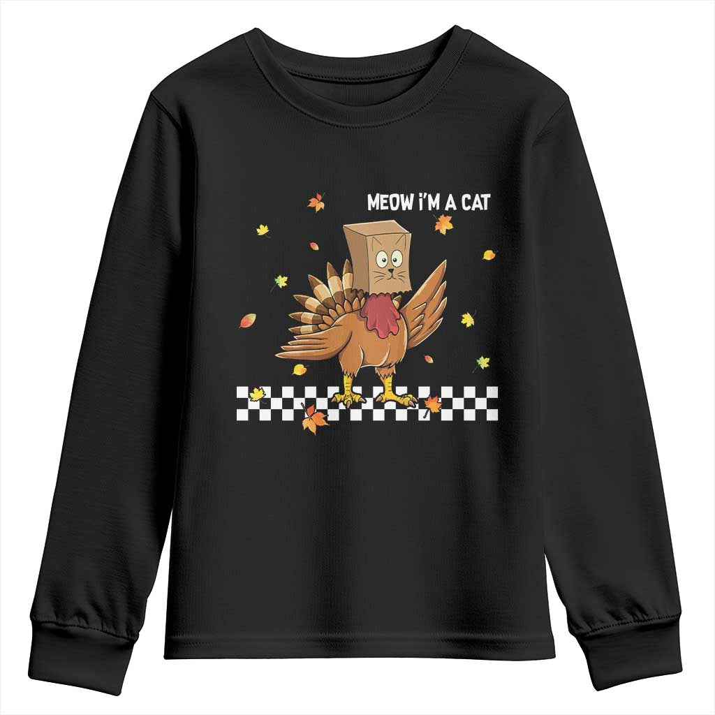 Turkey Cat Youth Sweatshirt Funny Thanksgiving Meow - Wonder Print Shop