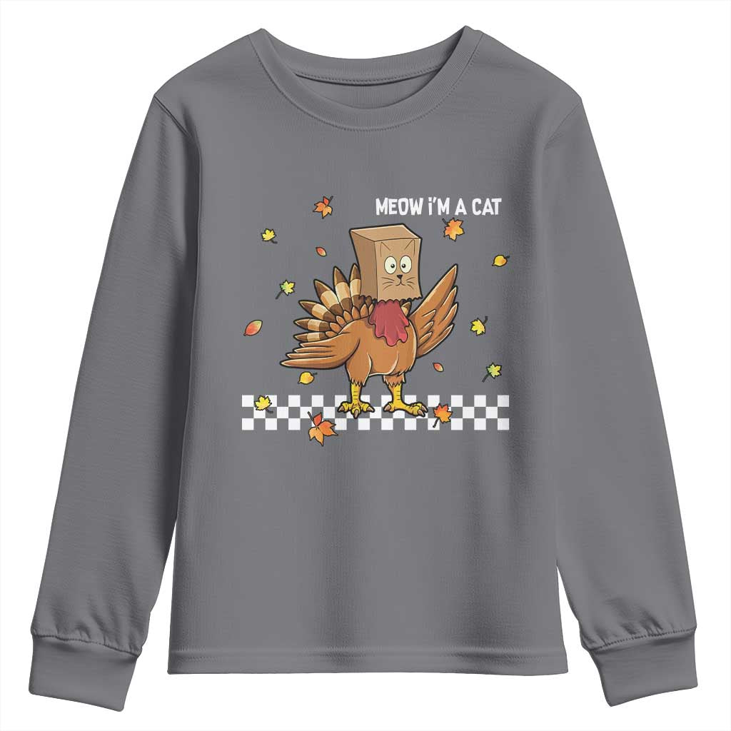 Turkey Cat Youth Sweatshirt Funny Thanksgiving Meow - Wonder Print Shop
