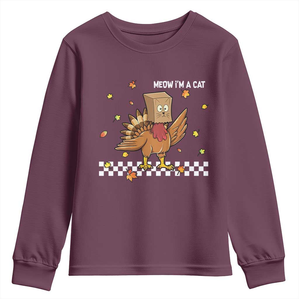 Turkey Cat Youth Sweatshirt Funny Thanksgiving Meow - Wonder Print Shop