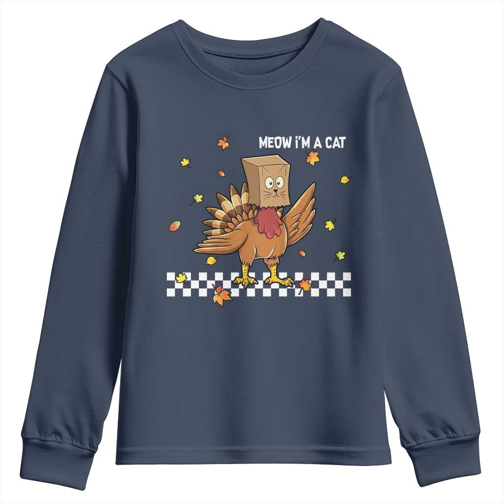 Turkey Cat Youth Sweatshirt Funny Thanksgiving Meow - Wonder Print Shop