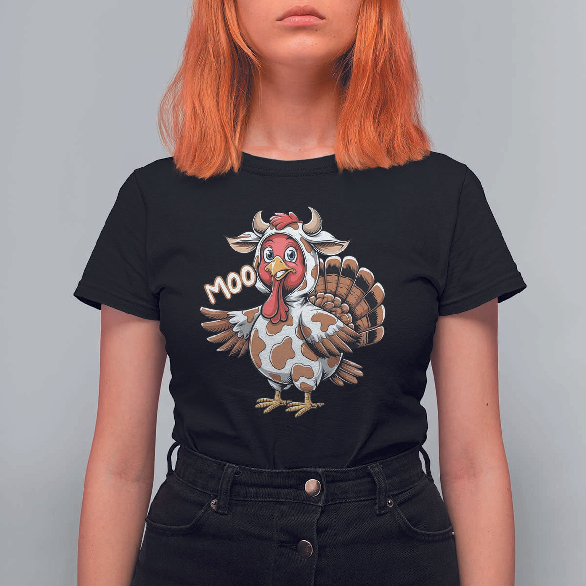 Funny Thanksgiving T Shirt For Women Turkey Moo Cow Lovers - Wonder Print Shop