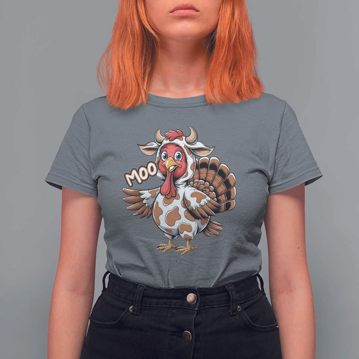 Funny Thanksgiving T Shirt For Women Turkey Moo Cow Lovers - Wonder Print Shop