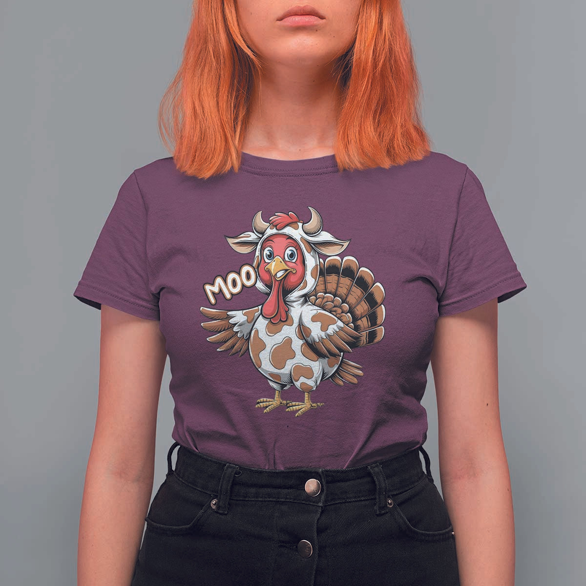 Funny Thanksgiving T Shirt For Women Turkey Moo Cow Lovers - Wonder Print Shop