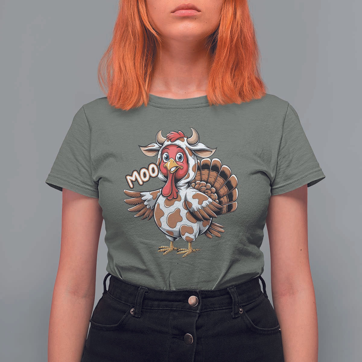 Funny Thanksgiving T Shirt For Women Turkey Moo Cow Lovers - Wonder Print Shop