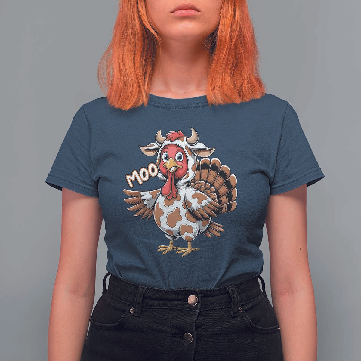 Funny Thanksgiving T Shirt For Women Turkey Moo Cow Lovers - Wonder Print Shop