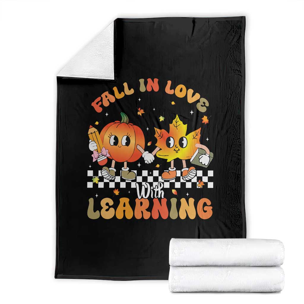 Autumn Teacher Throw Blanket Retro Fall In Love With Learning Thanksgiving Pumpkin - Wonder Print Shop