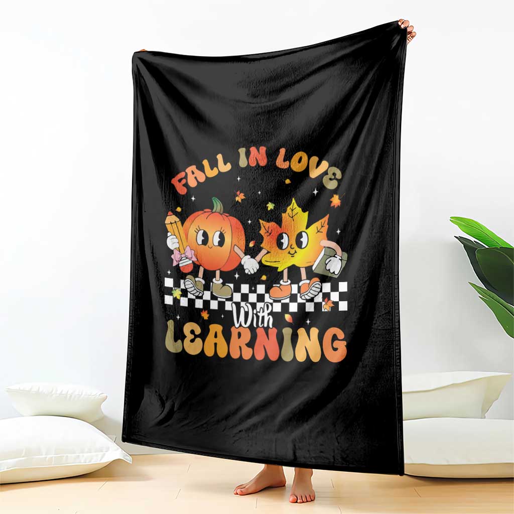 Autumn Teacher Throw Blanket Retro Fall In Love With Learning Thanksgiving Pumpkin - Wonder Print Shop