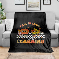 Autumn Teacher Throw Blanket Retro Fall In Love With Learning Thanksgiving Pumpkin - Wonder Print Shop