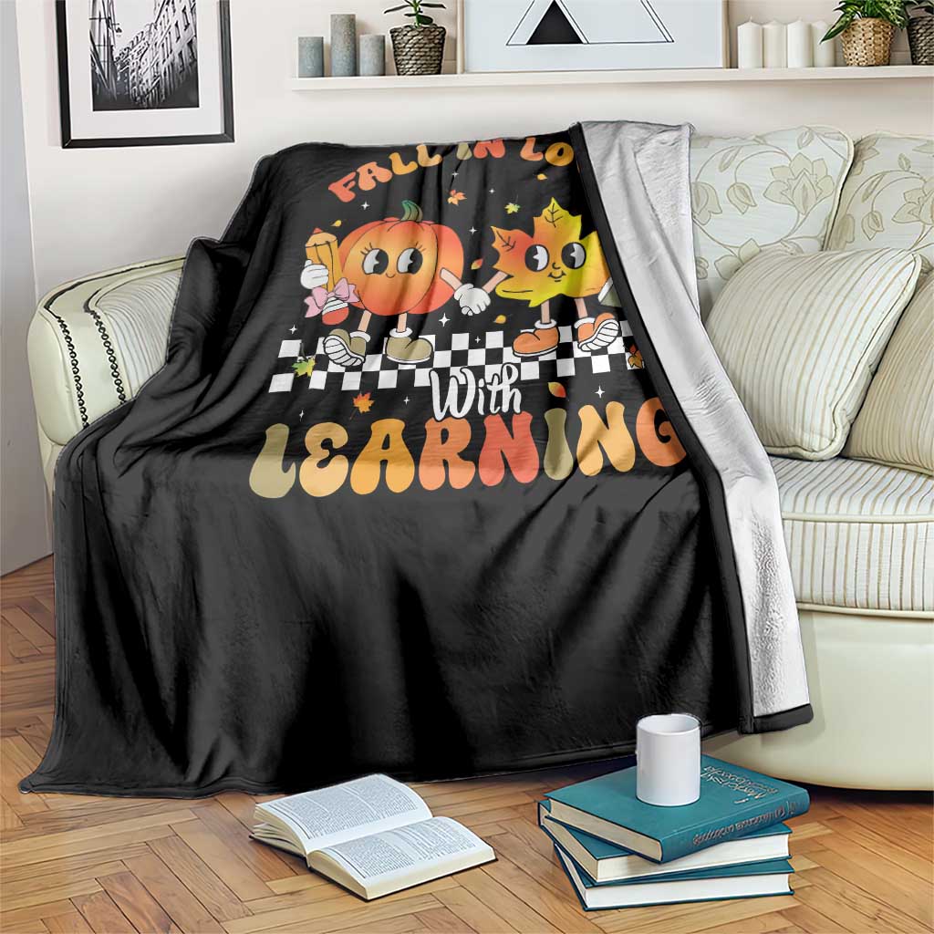 Autumn Teacher Throw Blanket Retro Fall In Love With Learning Thanksgiving Pumpkin - Wonder Print Shop