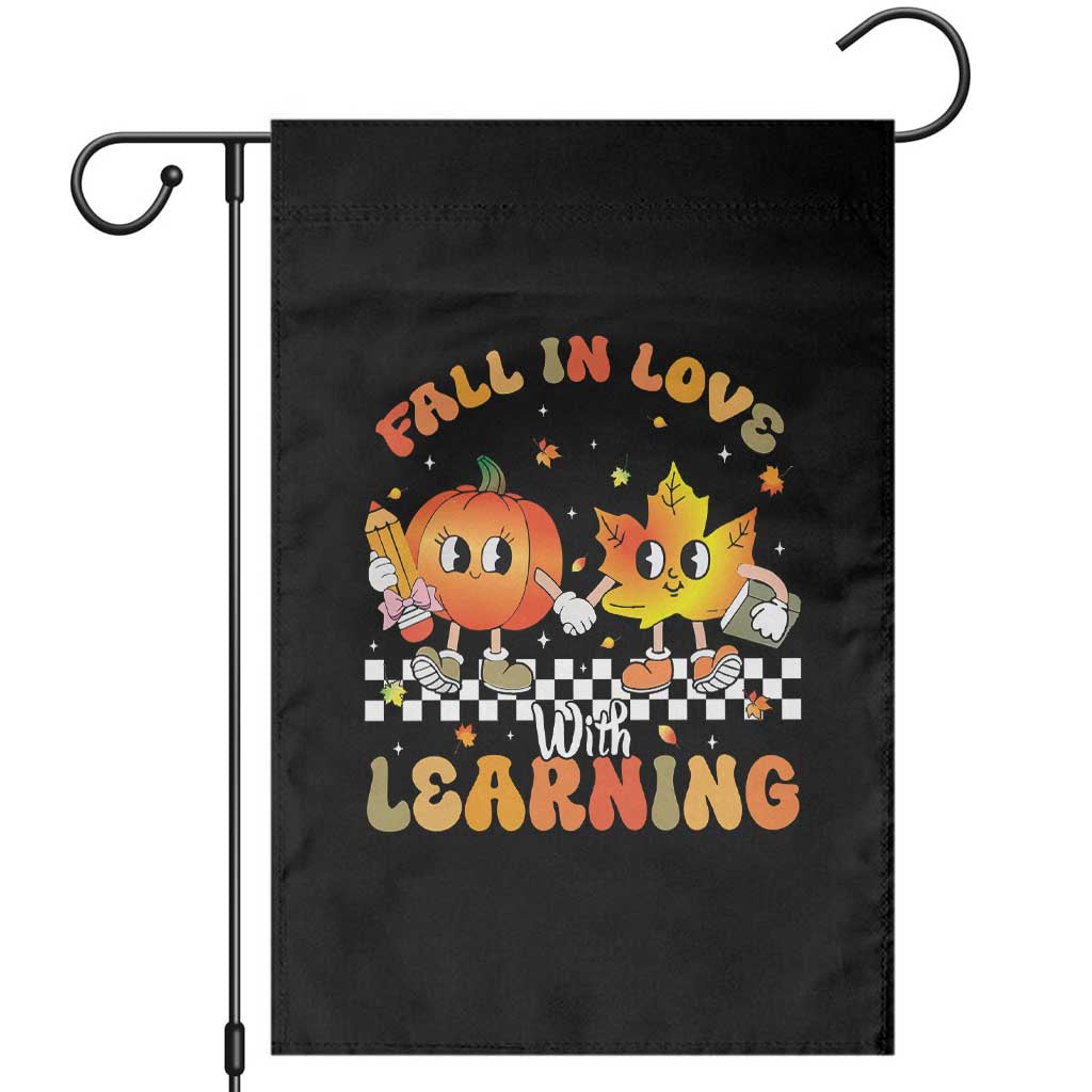 Autumn Teacher Garden Flag Retro Fall In Love With Learning Thanksgiving Pumpkin - Wonder Print Shop