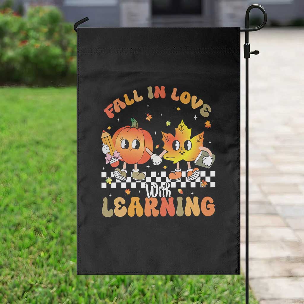 Autumn Teacher Garden Flag Retro Fall In Love With Learning Thanksgiving Pumpkin - Wonder Print Shop