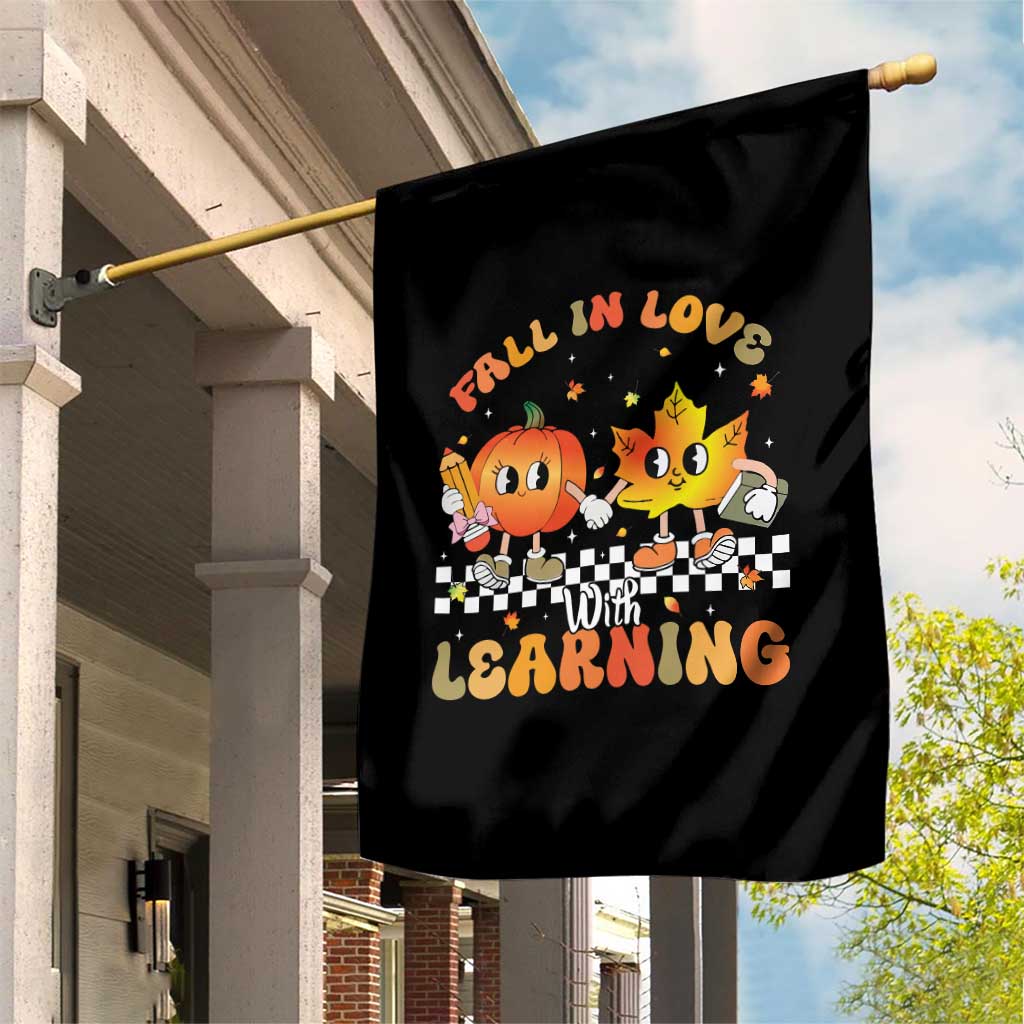 Autumn Teacher Garden Flag Retro Fall In Love With Learning Thanksgiving Pumpkin - Wonder Print Shop