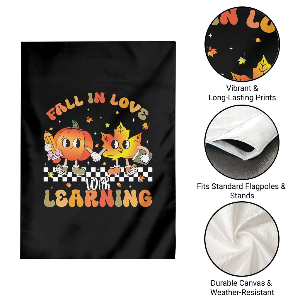 Autumn Teacher Garden Flag Retro Fall In Love With Learning Thanksgiving Pumpkin - Wonder Print Shop