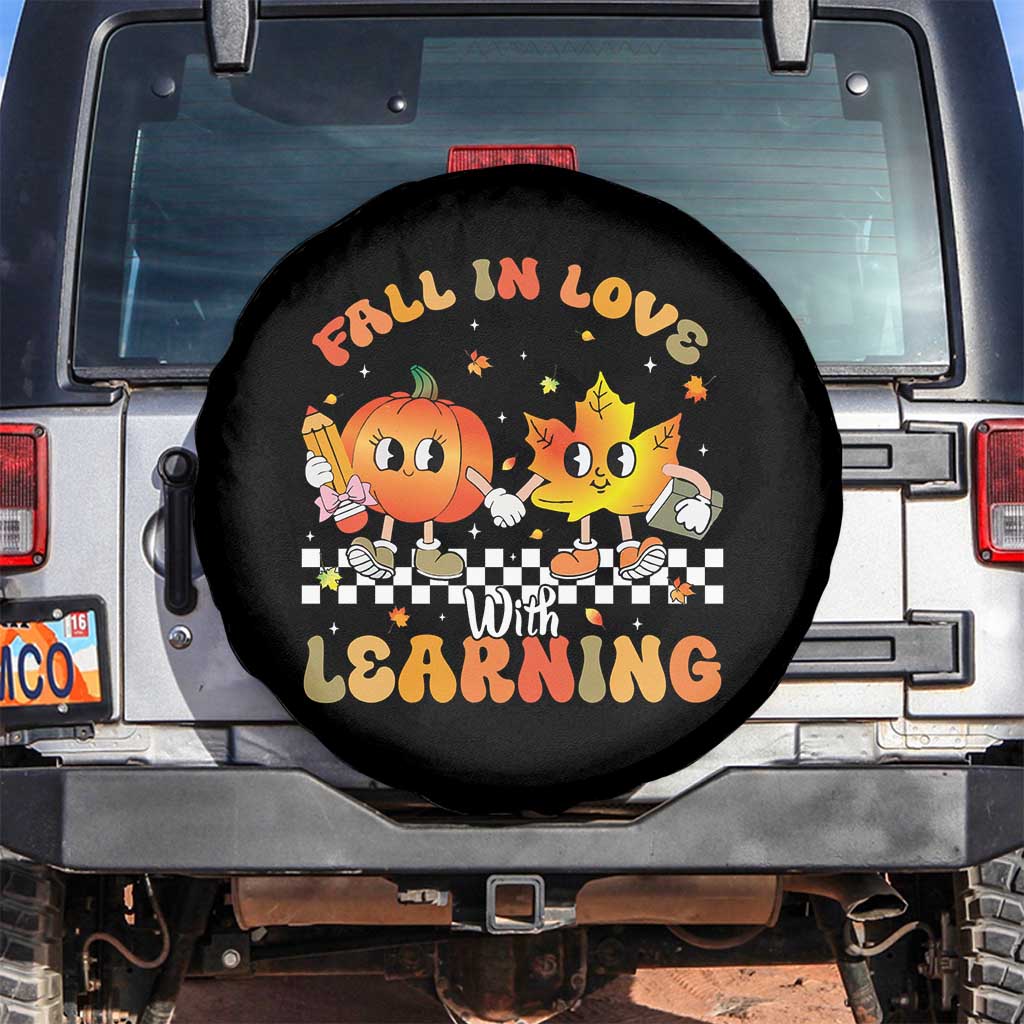 Autumn Teacher Spare Tire Cover Retro Fall In Love With Learning Thanksgiving Pumpkin - Wonder Print Shop