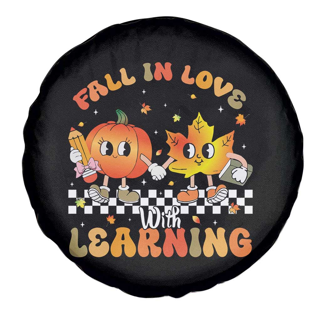 Autumn Teacher Spare Tire Cover Retro Fall In Love With Learning Thanksgiving Pumpkin - Wonder Print Shop