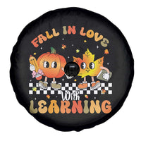Autumn Teacher Spare Tire Cover Retro Fall In Love With Learning Thanksgiving Pumpkin - Wonder Print Shop