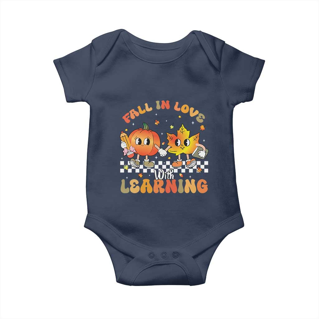 Autumn Teacher Baby Onesie Retro Fall In Love With Learning Thanksgiving Pumpkin - Wonder Print Shop