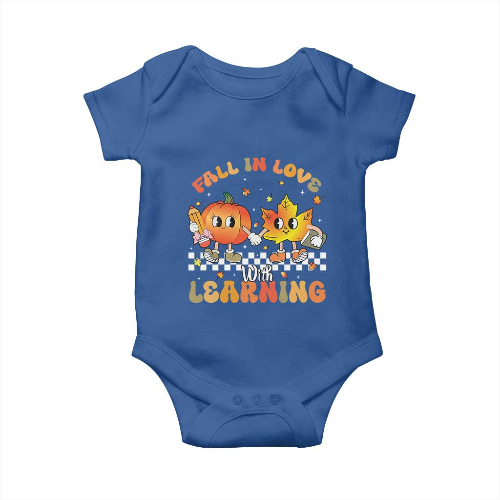 Autumn Teacher Baby Onesie Retro Fall In Love With Learning Thanksgiving Pumpkin - Wonder Print Shop
