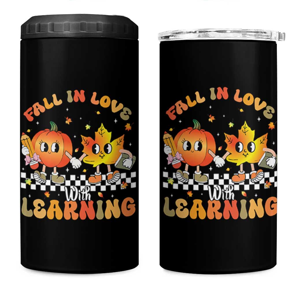 Autumn Teacher 4 in 1 Can Cooler Tumbler Retro Fall In Love With Learning Thanksgiving Pumpkin - Wonder Print Shop