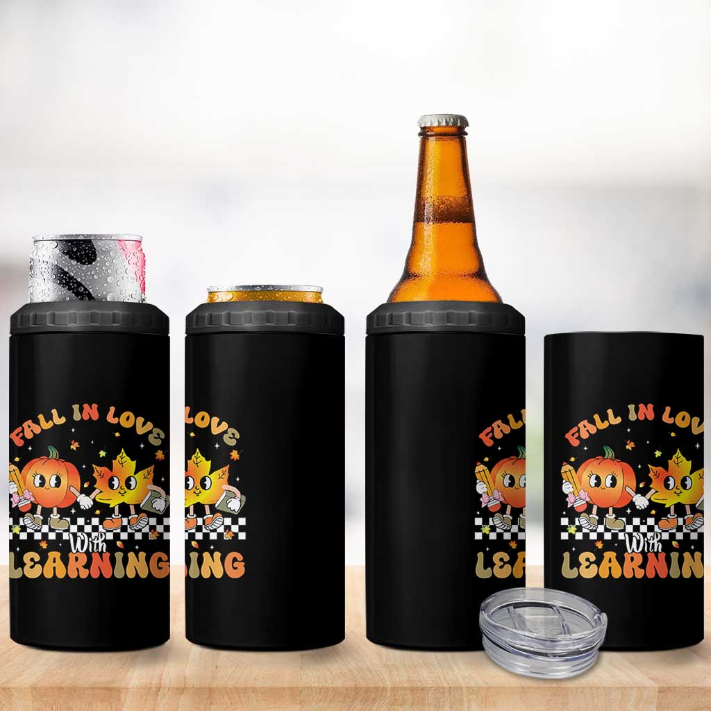 Autumn Teacher 4 in 1 Can Cooler Tumbler Retro Fall In Love With Learning Thanksgiving Pumpkin - Wonder Print Shop