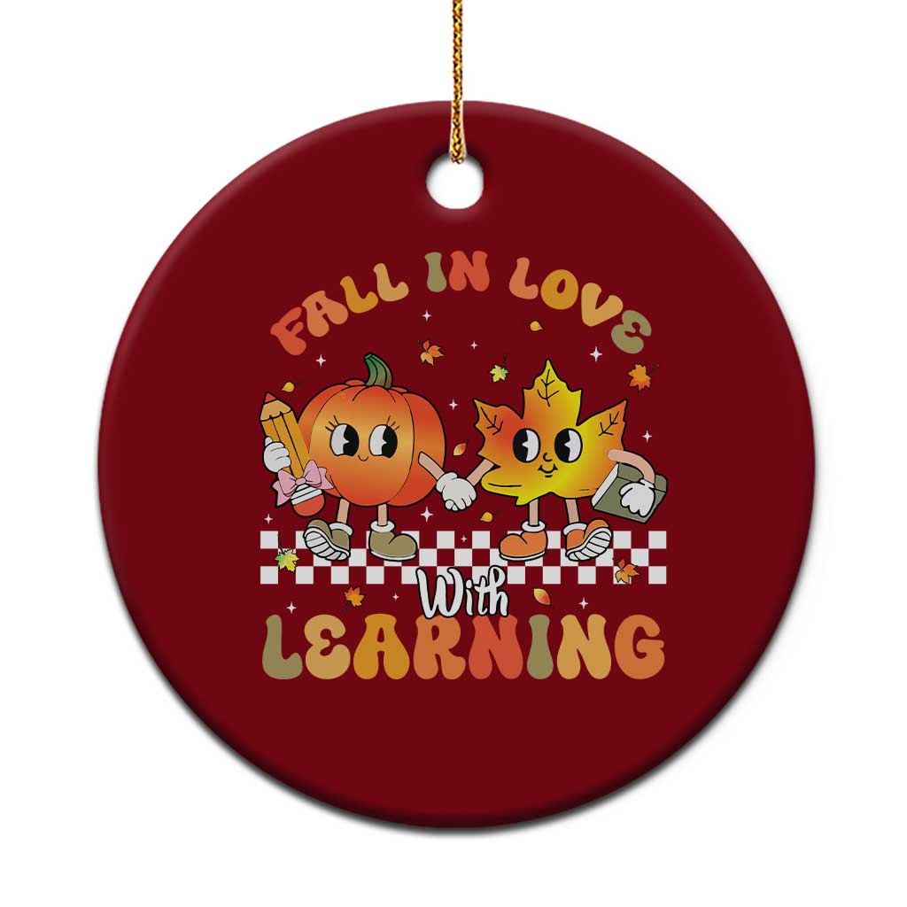 Autumn Teacher Ceramic Ornament Retro Fall In Love With Learning Thanksgiving Pumpkin - Wonder Print Shop