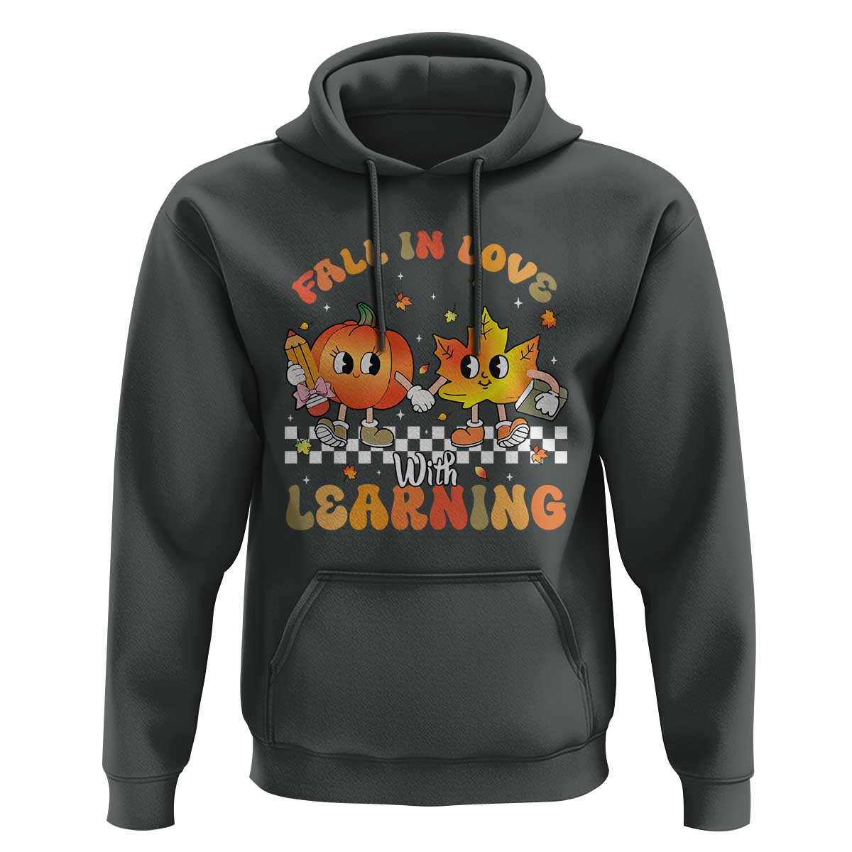 Autumn Teacher Hoodie Retro Fall In Love With Learning Thanksgiving Pumpkin - Wonder Print Shop