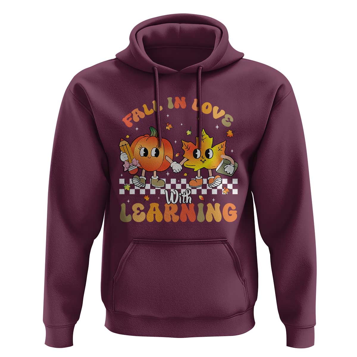 Autumn Teacher Hoodie Retro Fall In Love With Learning Thanksgiving Pumpkin - Wonder Print Shop