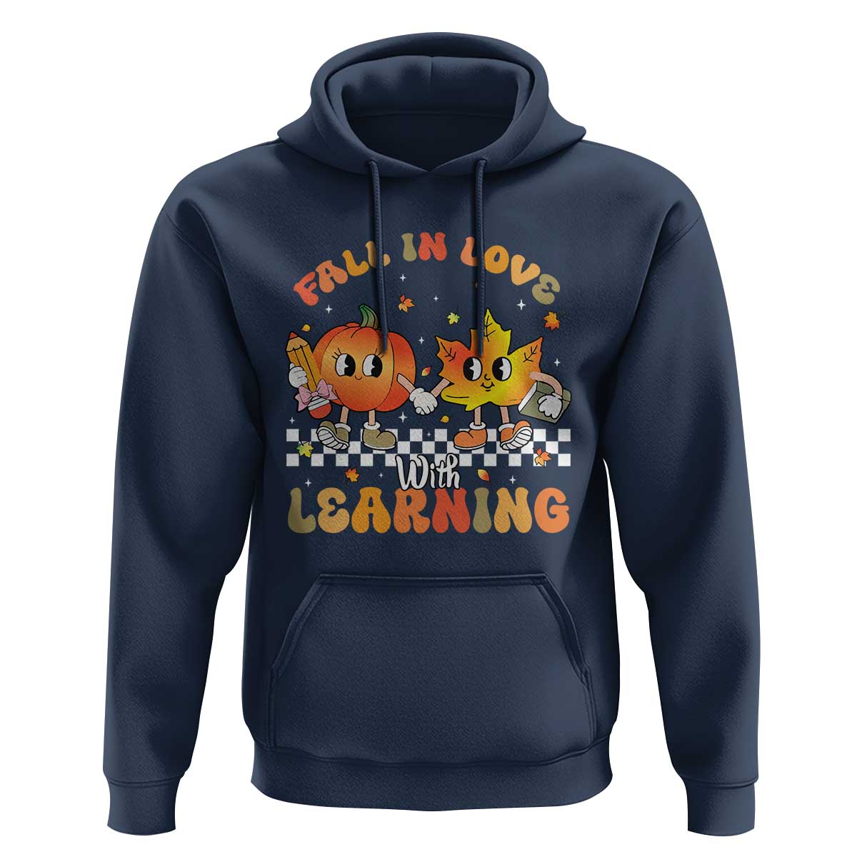 Autumn Teacher Hoodie Retro Fall In Love With Learning Thanksgiving Pumpkin - Wonder Print Shop
