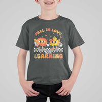 Autumn Teacher T Shirt For Kid Retro Fall In Love With Learning Thanksgiving Pumpkin - Wonder Print Shop