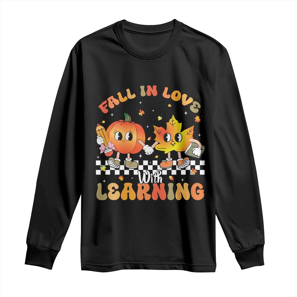 Autumn Teacher Long Sleeve Shirt Retro Fall In Love With Learning Thanksgiving Pumpkin - Wonder Print Shop