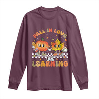 Autumn Teacher Long Sleeve Shirt Retro Fall In Love With Learning Thanksgiving Pumpkin - Wonder Print Shop