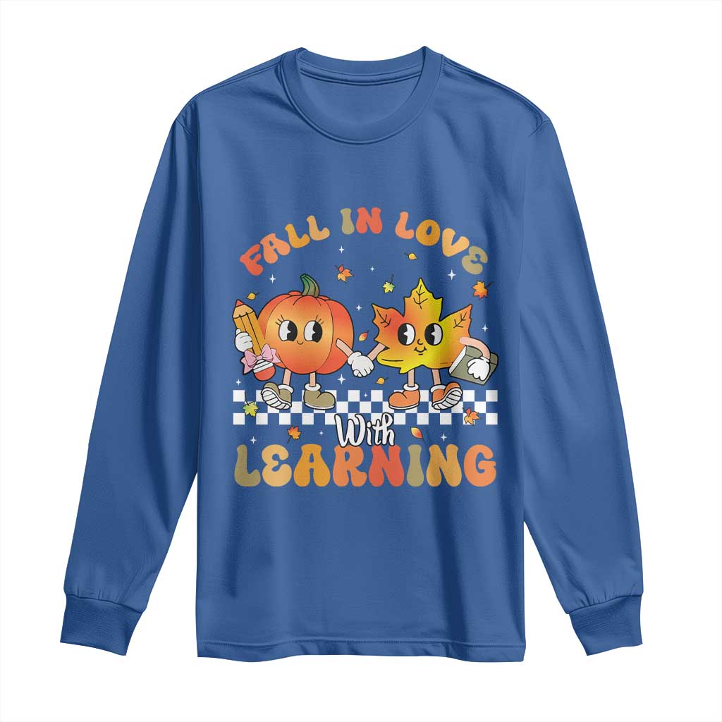 Autumn Teacher Long Sleeve Shirt Retro Fall In Love With Learning Thanksgiving Pumpkin - Wonder Print Shop