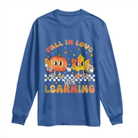 Autumn Teacher Long Sleeve Shirt Retro Fall In Love With Learning Thanksgiving Pumpkin - Wonder Print Shop