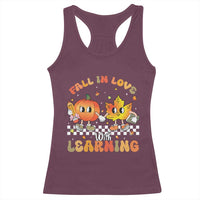 Autumn Teacher Racerback Tank Top Retro Fall In Love With Learning Thanksgiving Pumpkin - Wonder Print Shop