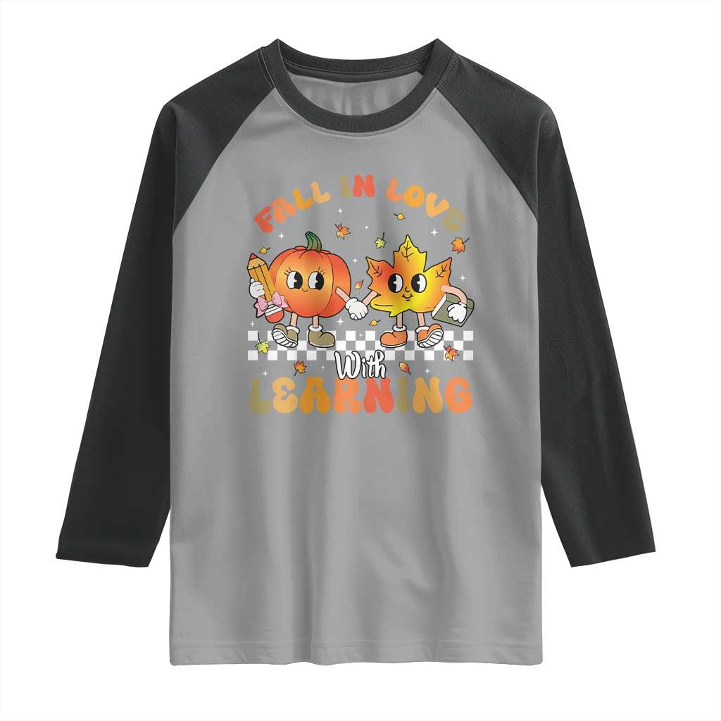 Autumn Teacher Raglan Shirt Retro Fall In Love With Learning Thanksgiving Pumpkin - Wonder Print Shop
