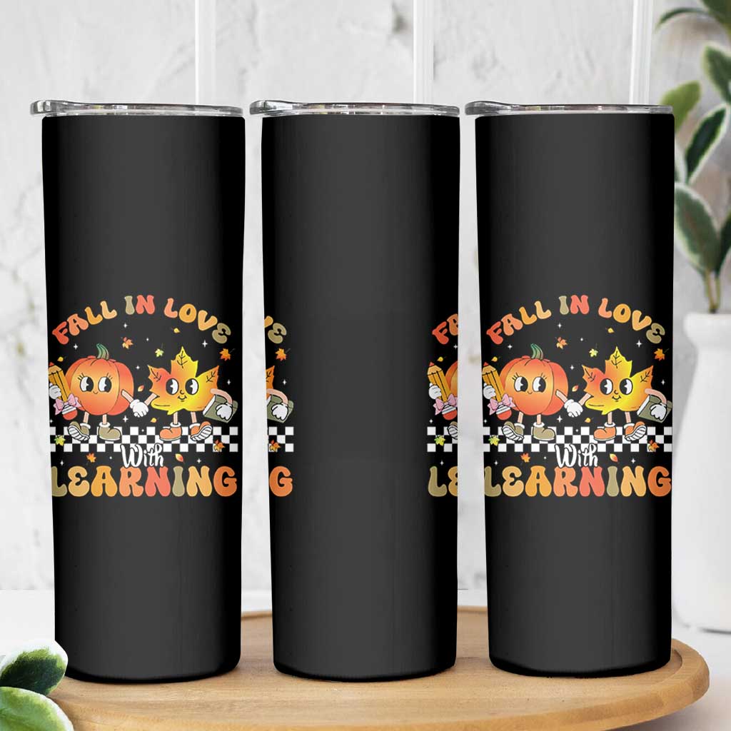 Autumn Teacher Skinny Tumbler Retro Fall In Love With Learning Thanksgiving Pumpkin - Wonder Print Shop