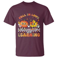 Autumn Teacher T Shirt Retro Fall In Love With Learning Thanksgiving Pumpkin - Wonder Print Shop