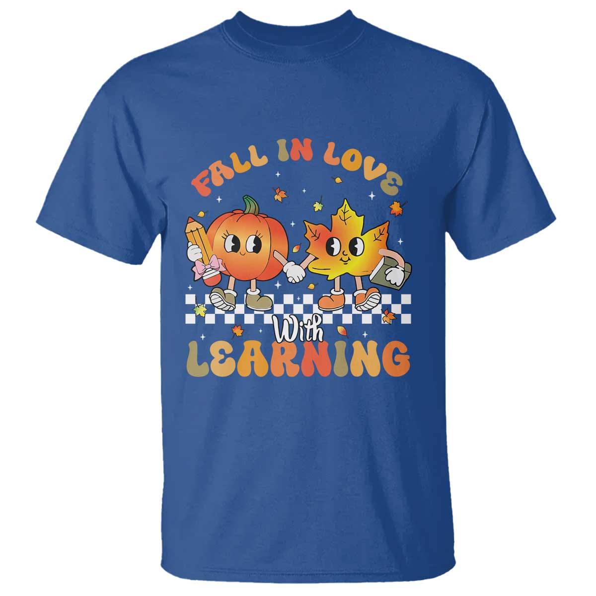 Autumn Teacher T Shirt Retro Fall In Love With Learning Thanksgiving Pumpkin - Wonder Print Shop