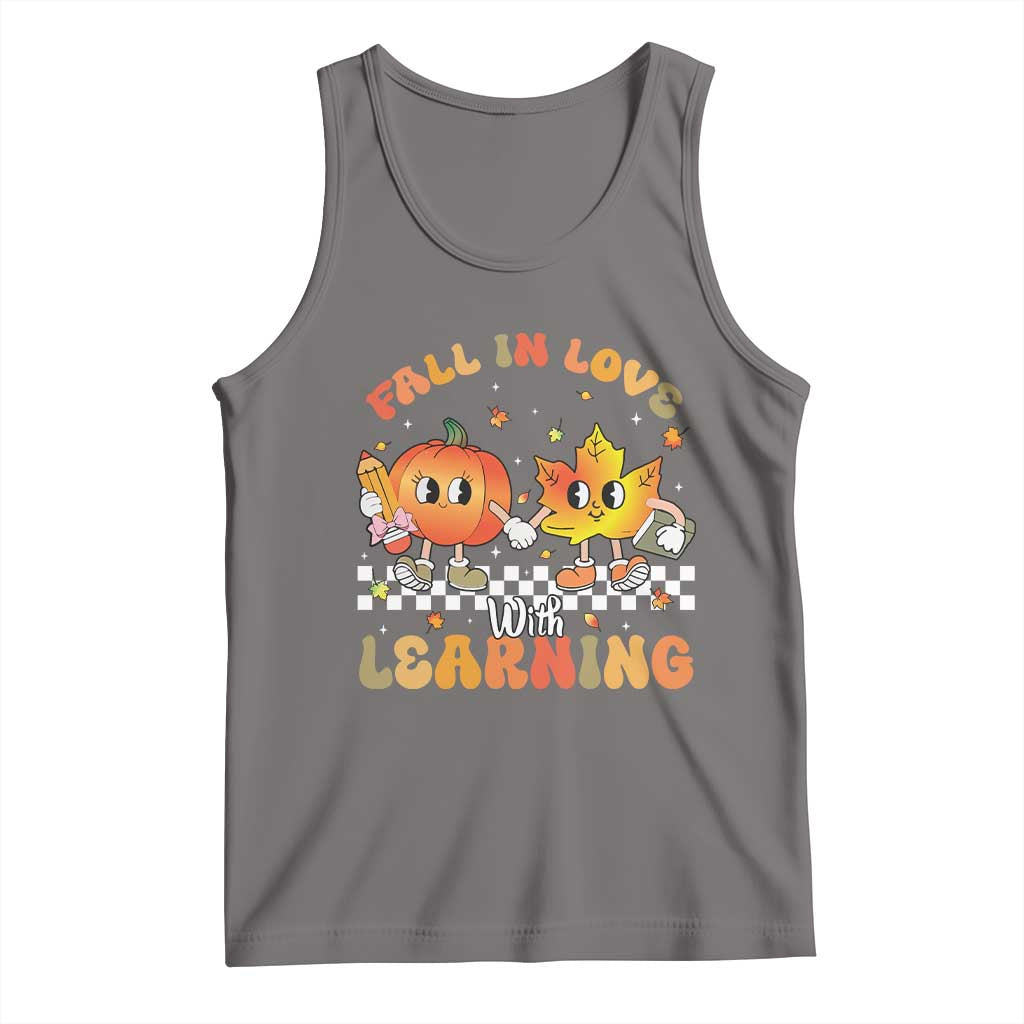 Autumn Teacher Tank Top Retro Fall In Love With Learning Thanksgiving Pumpkin - Wonder Print Shop