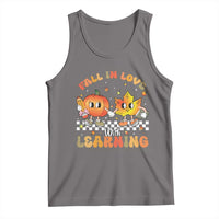 Autumn Teacher Tank Top Retro Fall In Love With Learning Thanksgiving Pumpkin - Wonder Print Shop