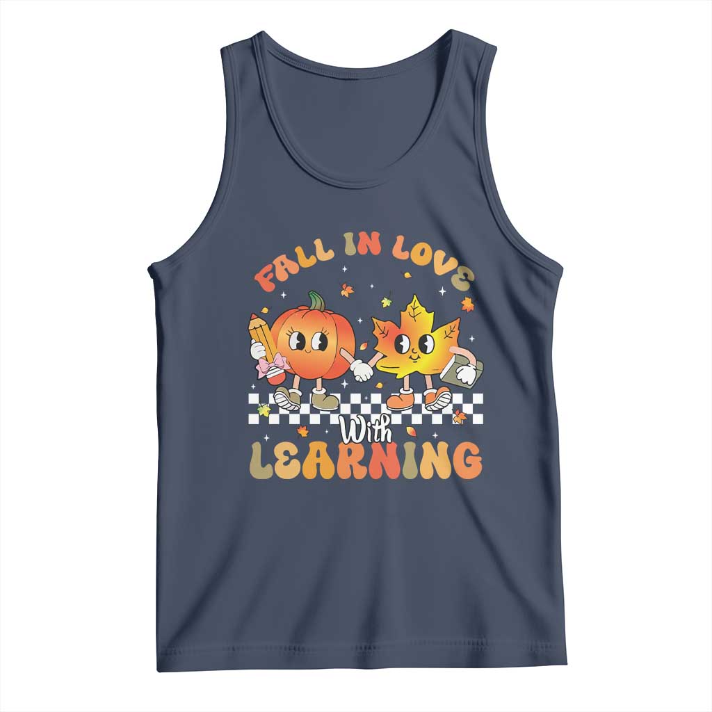 Autumn Teacher Tank Top Retro Fall In Love With Learning Thanksgiving Pumpkin - Wonder Print Shop