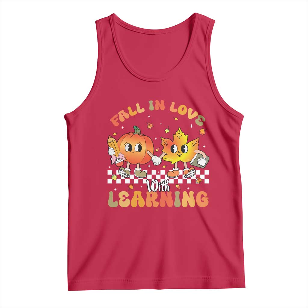 Autumn Teacher Tank Top Retro Fall In Love With Learning Thanksgiving Pumpkin - Wonder Print Shop