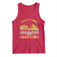 Autumn Teacher Tank Top Retro Fall In Love With Learning Thanksgiving Pumpkin - Wonder Print Shop