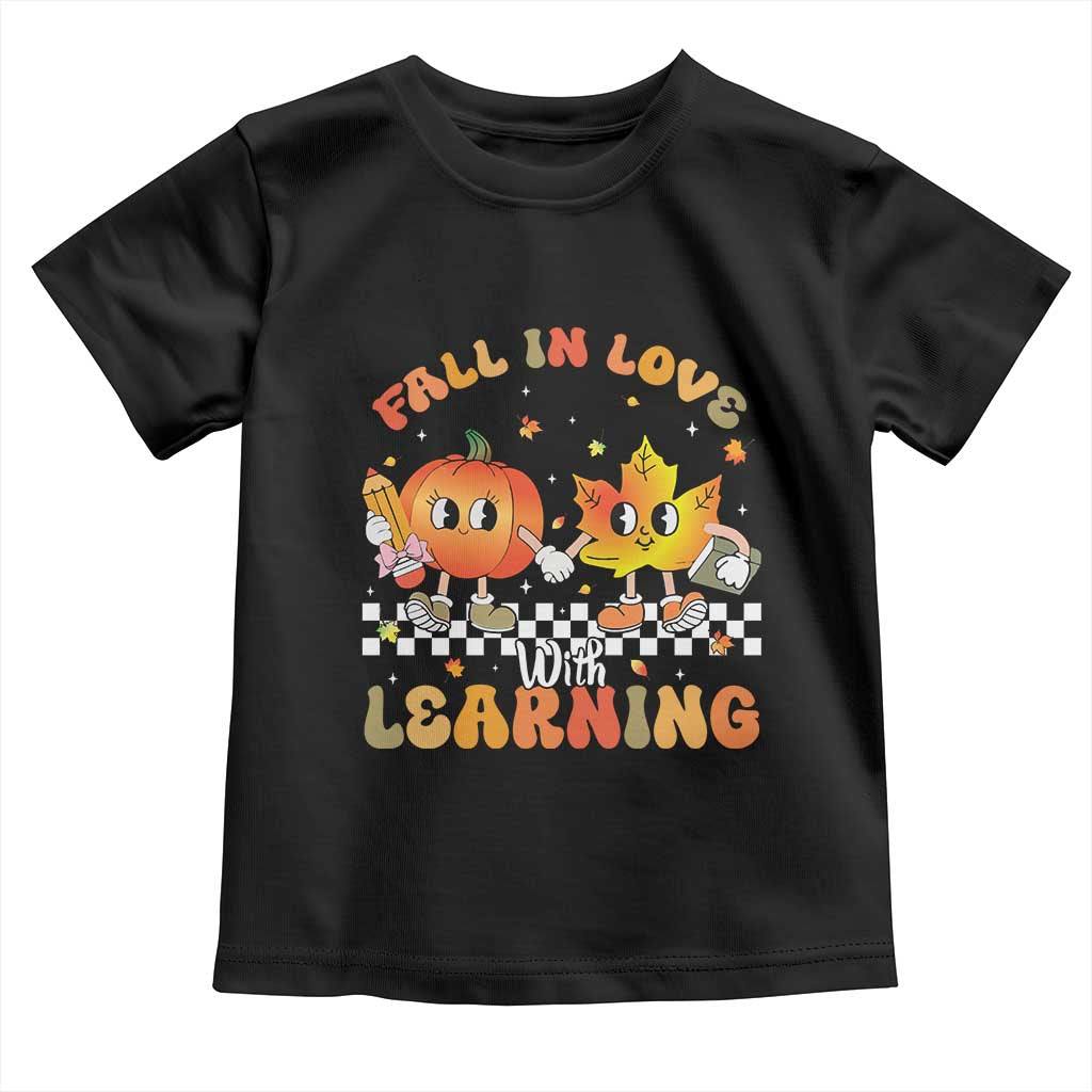 Autumn Teacher Toddler T Shirt Retro Fall In Love With Learning Thanksgiving Pumpkin - Wonder Print Shop