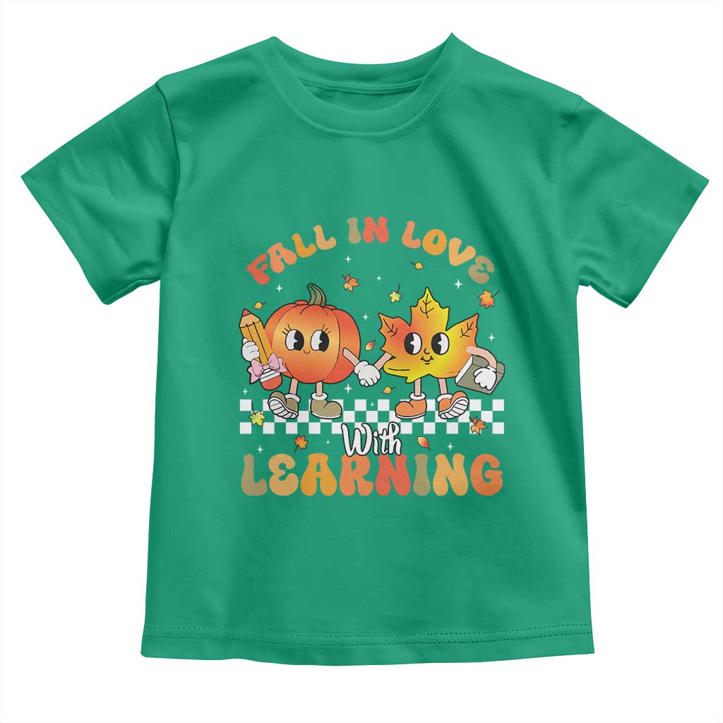 Autumn Teacher Toddler T Shirt Retro Fall In Love With Learning Thanksgiving Pumpkin - Wonder Print Shop