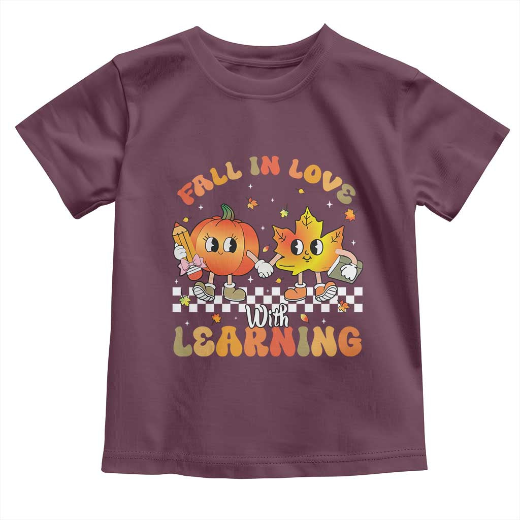 Autumn Teacher Toddler T Shirt Retro Fall In Love With Learning Thanksgiving Pumpkin - Wonder Print Shop